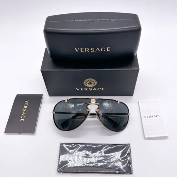 NEW VERSACE SHIELD SUNGLASSES BLACK WOMENS